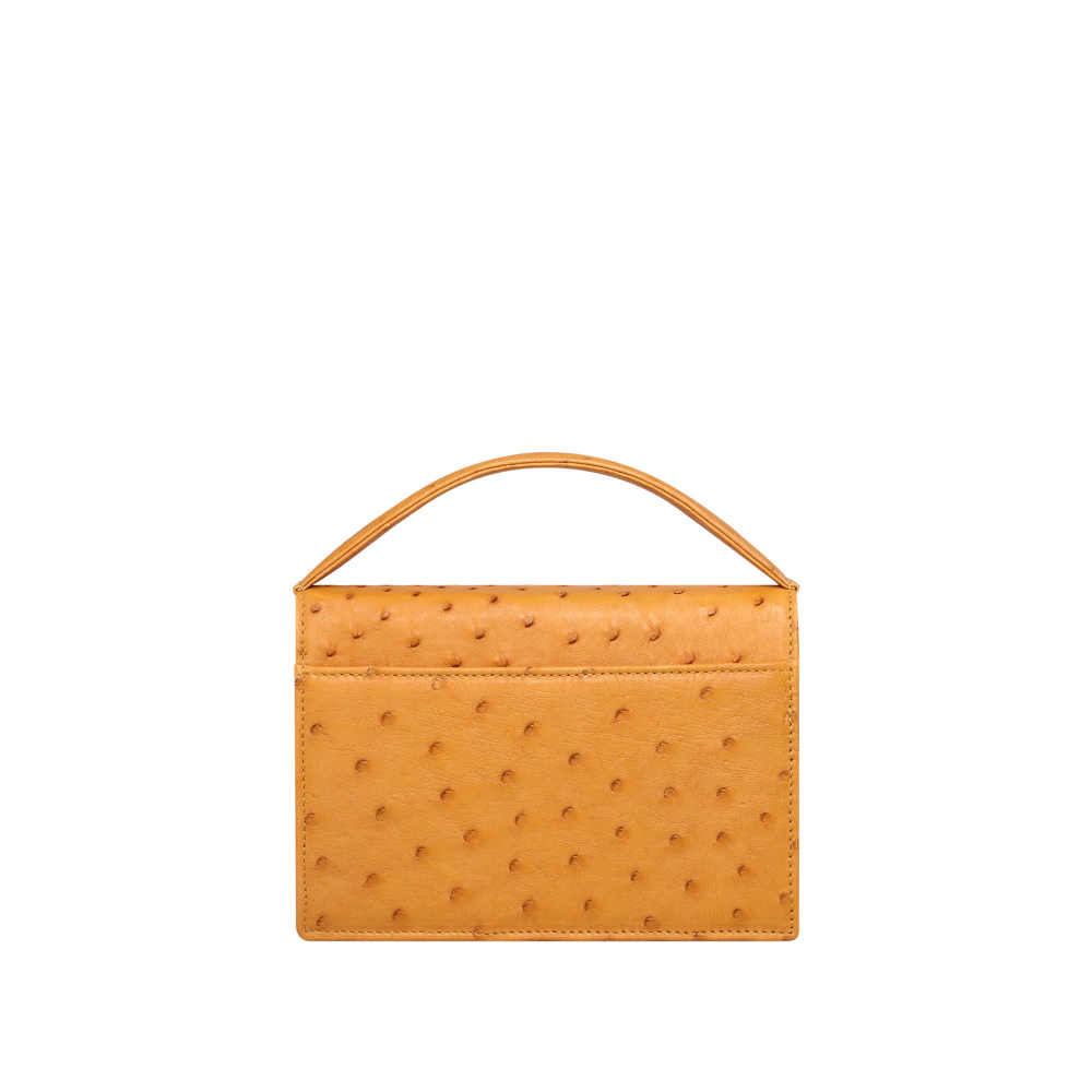 Small Handle Bag made of ostrich leather yellow